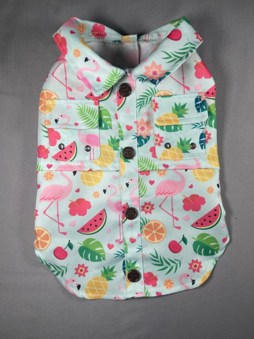 Tropical Flamingo Print Dog Shirt - Mint Pink